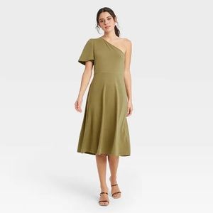 Who what wear Olive free one shoulder dress